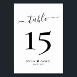 Calligraphy Script Minimalist Wedding Double Sided Table Number<br><div class="desc">Elegant Calligraphy Script Heart Wedding Table Numbers Double Sided with custom personalised. Help your guests easily find their way with these simple elegant double sided table number cards. Easily to personalise, featuring numbers, couple names with love heart motif and date! Features a pretty hand lettering calligraphy "table" script. Ideal for...</div>