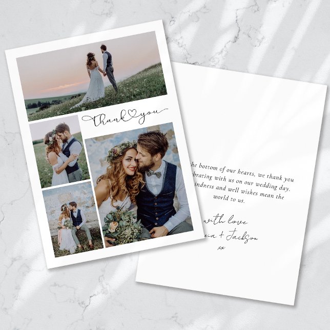 Calligraphy Script Multi Photo Wedding Thank You Card (Creator Uploaded)