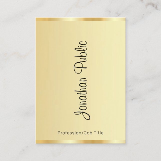 Calligraphy Script Name Gold Look Modern Vertical Business Card (Front)