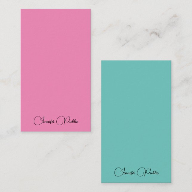 Calligraphy Script Name Modern Pink & Teal Top Card (Front/Back)