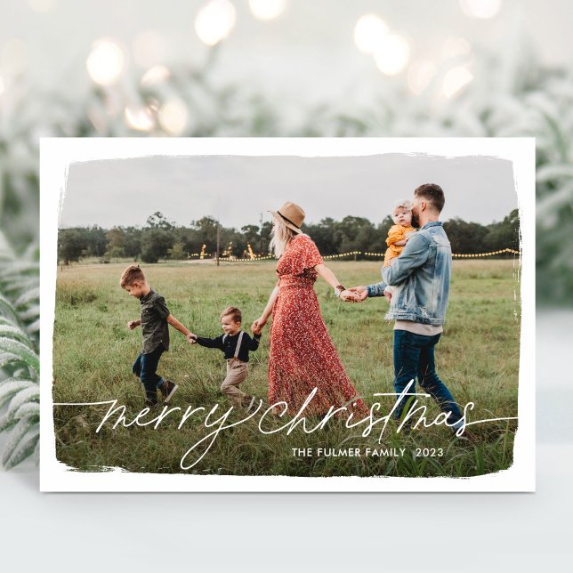 Calligraphy Script One Photo Holiday Card (Creator Uploaded)