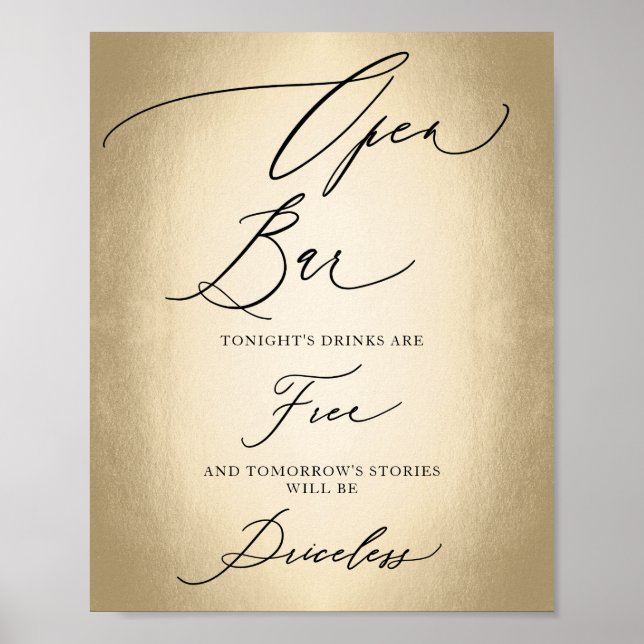 Calligraphy Script Open Bar Priceless Wedding Sign (Front)