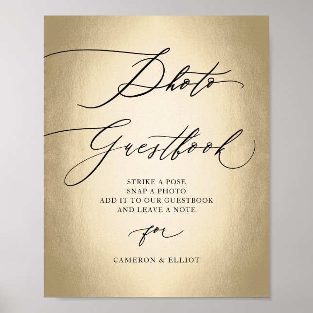 Calligraphy Script Photo Guestbook Wedding Sign (Front)