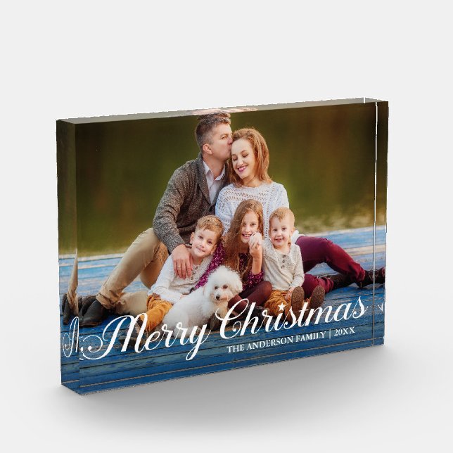 Calligraphy Script Photo Merry Christmas Star Block (Left)