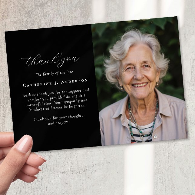 Calligraphy Script Photo Sympathy Funeral Memorial Thank You Card (Creator Uploaded)