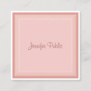 Calligraphy Script Professional Modern Blush Pink Square Business Card