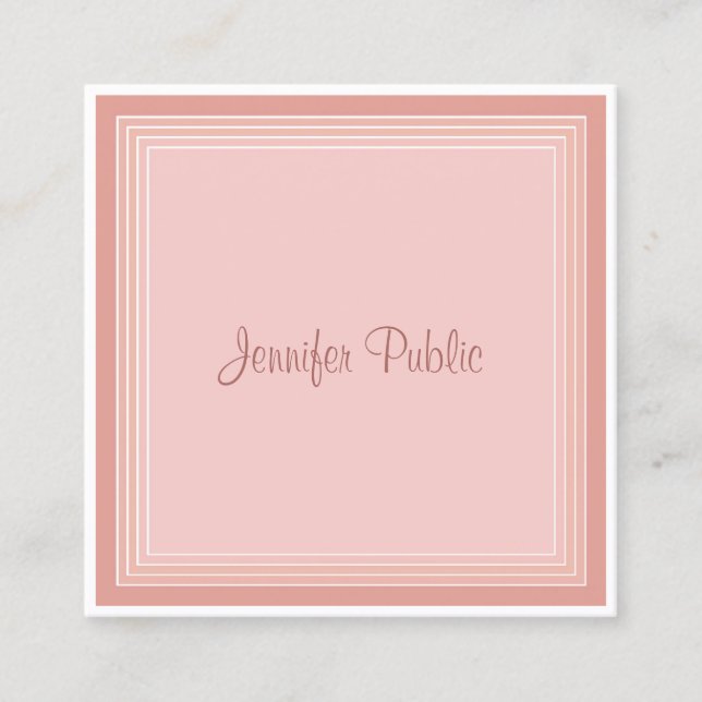 Calligraphy Script Professional Modern Blush Pink Square Business Card (Front)