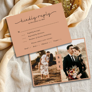 Calligraphy Script Rustic Terracotta Photo Wedding RSVP Card
