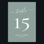 Calligraphy Script Sage Green Double Sided Wedding Table Number<br><div class="desc">Elegant Calligraphy Script Sage Green Wedding Table Numbers Double Sided with custom personalised. Help your guests easily find their way with these simple elegant double sided table number cards. Easily to add the, numbers, names and date! Features a pretty hand lettering calligraphy "table" script. Ideal for minimalist elegant and modern...</div>