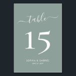 Calligraphy Script Sage Green Double Sided Wedding Table Number<br><div class="desc">Elegant Calligraphy Script Sage Green Wedding Table Numbers Double Sided with custom personalised. Help your guests easily find their way with these simple elegant double sided table number cards. Easily to add the, numbers, names and date! Features a pretty hand lettering calligraphy "table" script. Ideal for minimalist elegant and modern...</div>