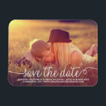 Calligraphy Script Save the Date Magnet<br><div class="desc">Customizable save the date featuring white whimsical calligraphy script. Other colors and similar items is available in my store.</div>