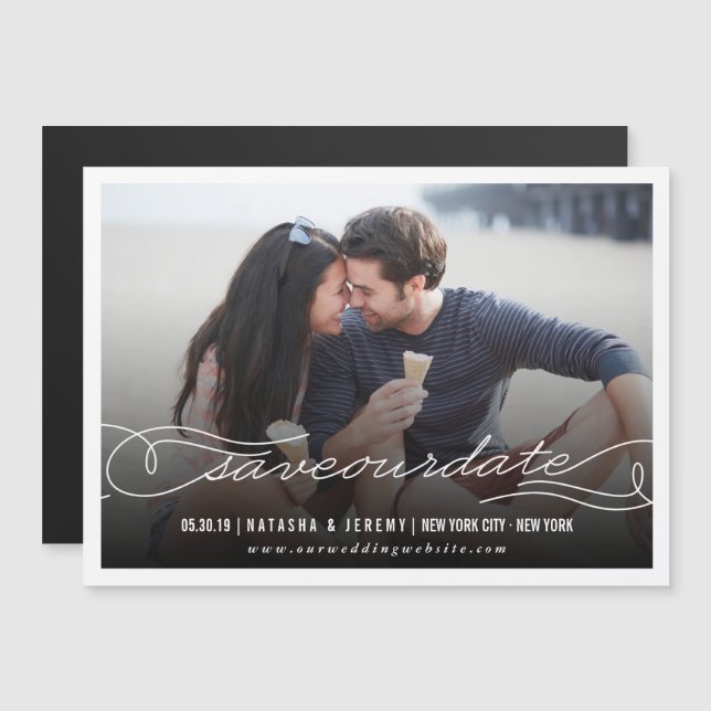 Calligraphy Script Save The Date Magnet Photo Card (Front/Back)