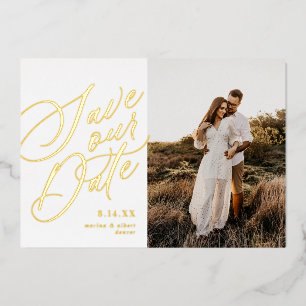 Calligraphy Script Save the Date Photo Gold