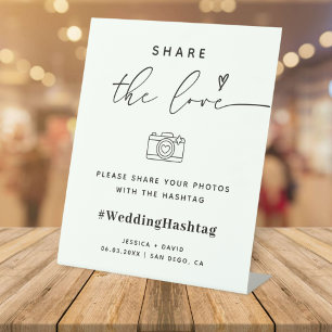 Calligraphy Script Share The Love Wedding Hashtag Pedestal Sign