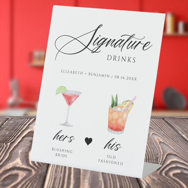 Calligraphy Script Signature Drink Wedding Bar Pedestal Sign (Creator Uploaded)