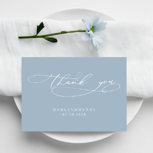 Calligraphy Script Simple Dusty Blue Wedding Thank You Card