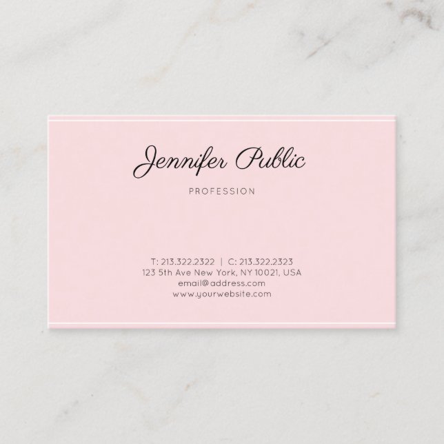 Calligraphy Script Simple Elegant Modern Pink Business Card (Front)