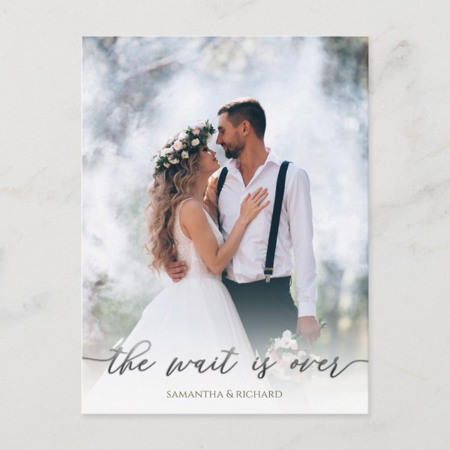 Calligraphy Script Simple Elegant Two Photo Modern Postcard (Front)