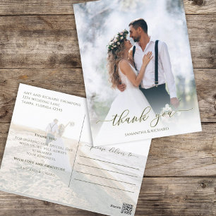 Calligraphy Script Simple Elegant Two Photo Modern Postcard