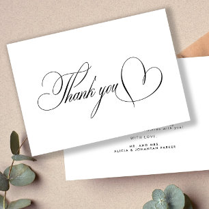 Calligraphy script simple message wedding thank you card
