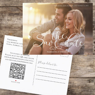 Calligraphy Script Simple Photo QR Code Website  Announcement Postcard