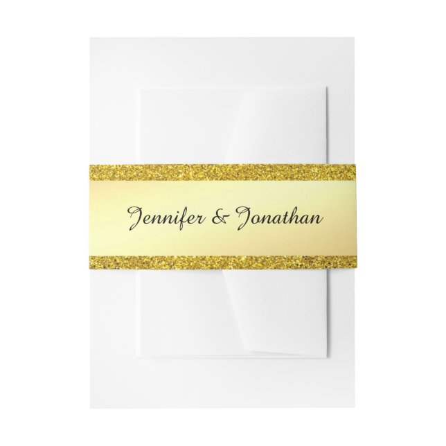 Calligraphy Script Text Gold Glitter Modern Trendy Invitation Belly Band (Front Example)