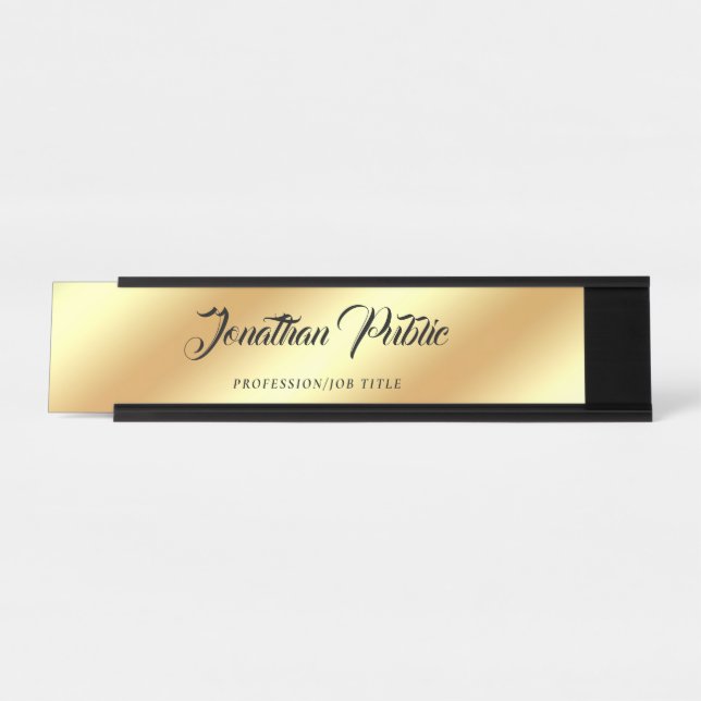 Calligraphy Script Text Modern Elegant Gold Trendy Desk Name Plate (Front)