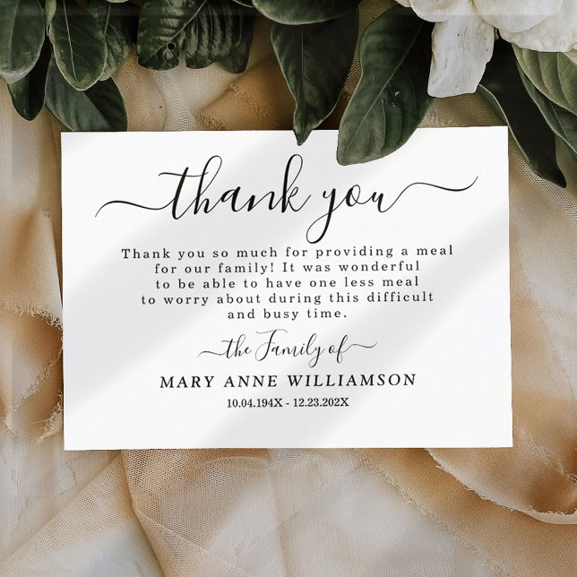 Calligraphy Script thank you note for funeral food Card (Creator Uploaded)