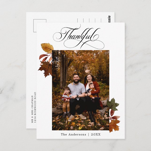 Calligraphy Script Thanksgiving Personalised Photo Postcard (Front/Back)