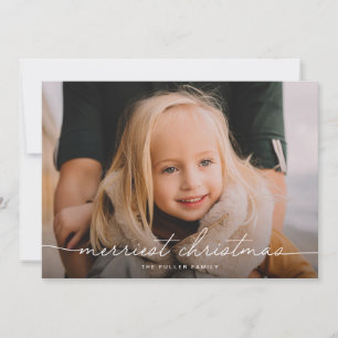 Calligraphy Script Three Photo Merry Christmas  Holiday Card