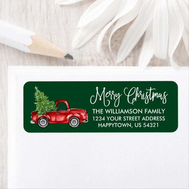Calligraphy Script Vintage Truck Green Christmas (Insitu)