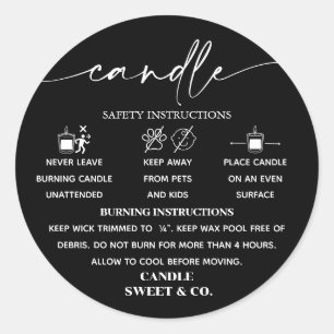 calligraphy Script Warning Candle Black and White  Classic Round Sticker