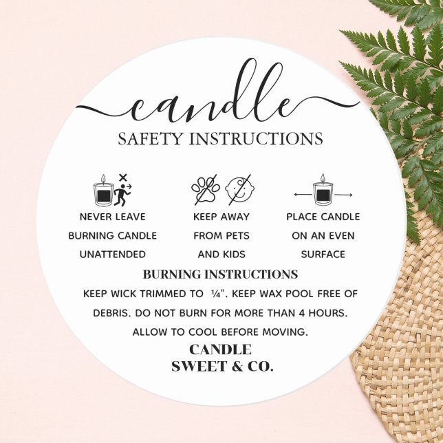calligraphy Script Warning Candle Black and White  Classic Round Sticker (Creator Uploaded)