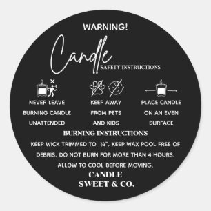 calligraphy Script Warning Candle Black Modern Classic Round Sticker