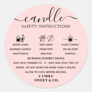calligraphy Script Warning Candle Blush Pink   Classic Round Sticker