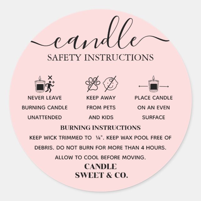 calligraphy Script Warning Candle Blush Pink   Classic Round Sticker (Front)