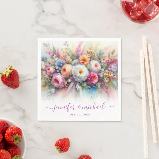 Calligraphy Script Watercolor Floral Wedding Napkin (Insitu)