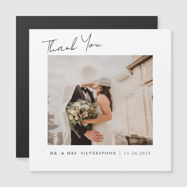 Calligraphy Script Wedding Photo Thank You Magnet (Front/Back)