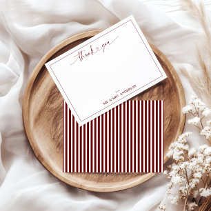 Calligraphy Script Wedding Thank You Maroon Stripe Card