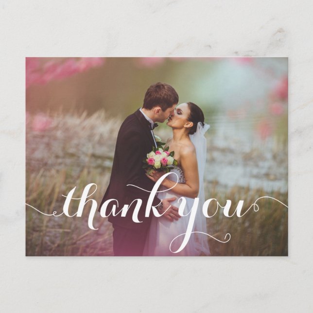CALLIGRAPHY SCRIPT WEDDING THANK YOU POSTCARDS (Front)
