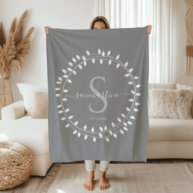 Calligraphy Script Wreath Monogram Sherpa Blanket (Creator Uploaded)