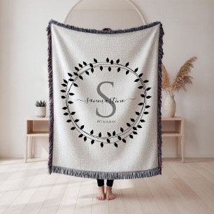 Calligraphy Script Wreath Monogram Woven Throw Blanket