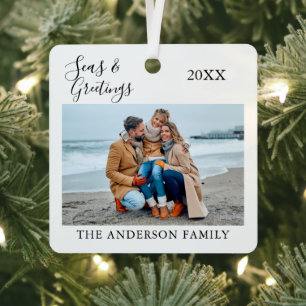 Calligraphy Seas and Greetings Photo Metal Tree Decoration