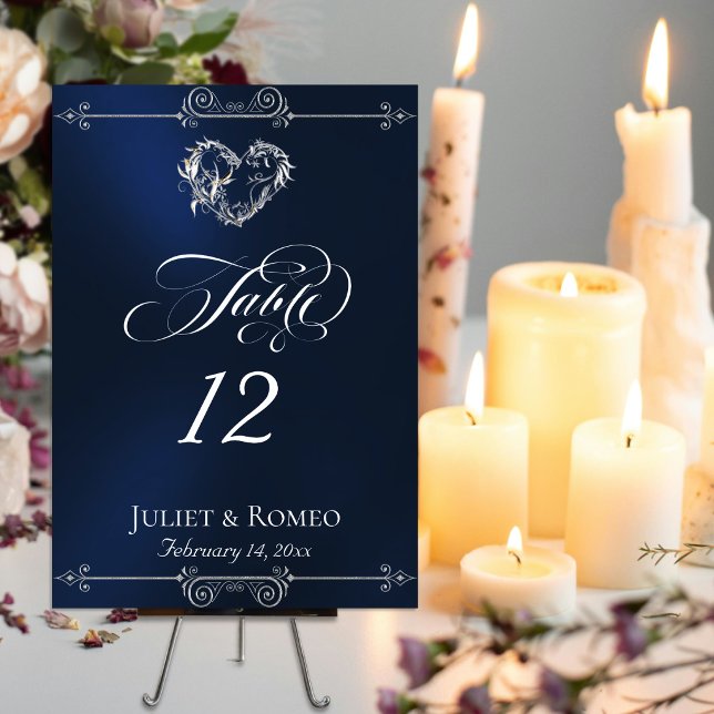 Calligraphy & Silver Heart - Blue Table Number (Creator Uploaded)