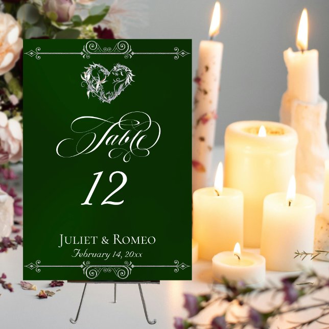 Calligraphy & Silver Heart - Emerald Table Number (Creator Uploaded)