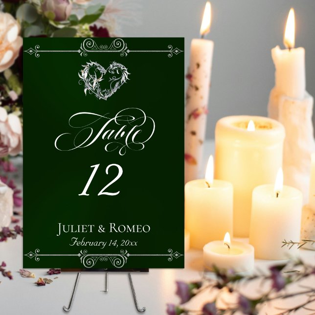 Calligraphy & Silver Heart - Emerald Table Number (Creator Uploaded)