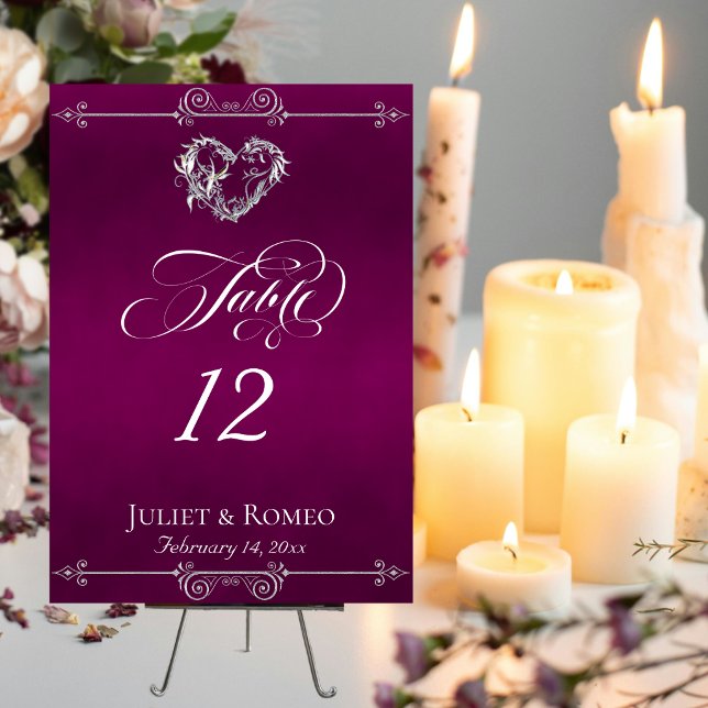 Calligraphy & Silver Heart - Plum Table Number (Creator Uploaded)