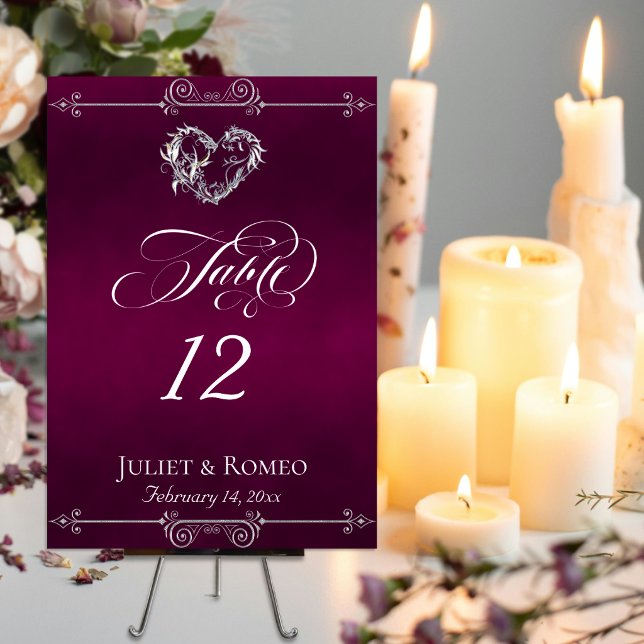 Calligraphy & Silver Heart - Plum Table Number (Creator Uploaded)
