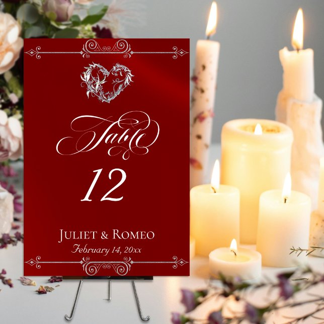 Calligraphy & Silver Heart - Red Table Number (Creator Uploaded)
