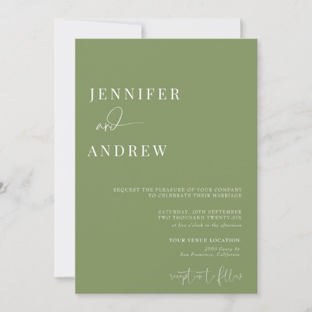Calligraphy Simple Elegant Modern Wedding  Invitation (Front)